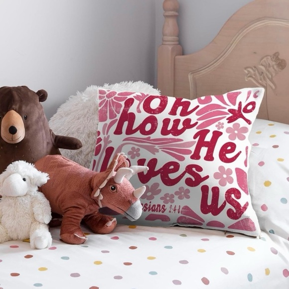 God’s Love Pillow Cover, 18”x18,” Red, Pink, White - Picture 7 of 8